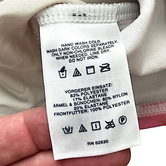 Land’s End Swim Flower Print Mock Neck Rash Guard Girls M(10-12) White & Pink - Picture 6 of 9